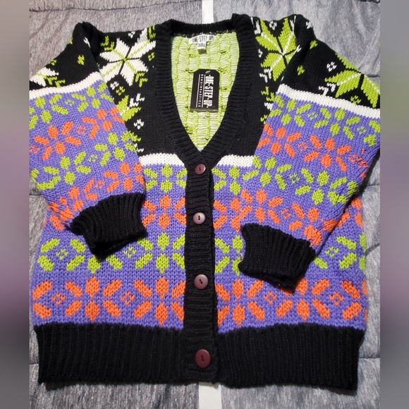 Rare New Vintage One Step Up Geometric Sweater~Cardigan~Unisex~Small~80's - Picture 5 of 10